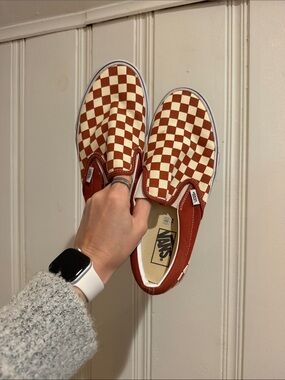 Vans Kids Slip-On Checkerboard in Rust and Cream